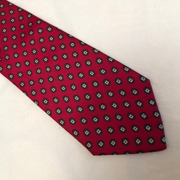 Delvechio Imported Fabric Red Blue Yellow Geometric Print Silk Neck Tie - Picture 1 of 16